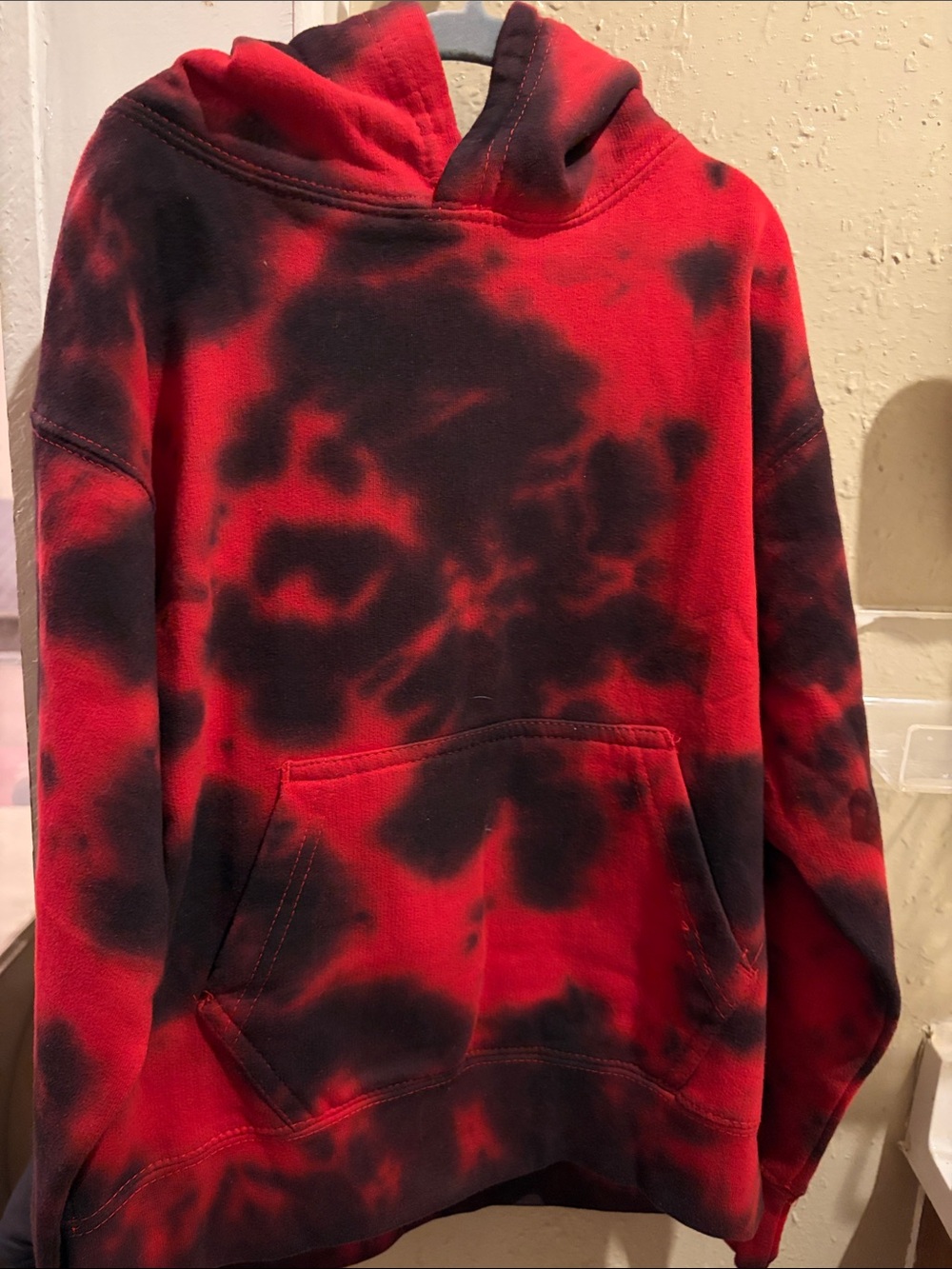 Red and Black Tie-Dye Hoodie Sweatshirt - Men